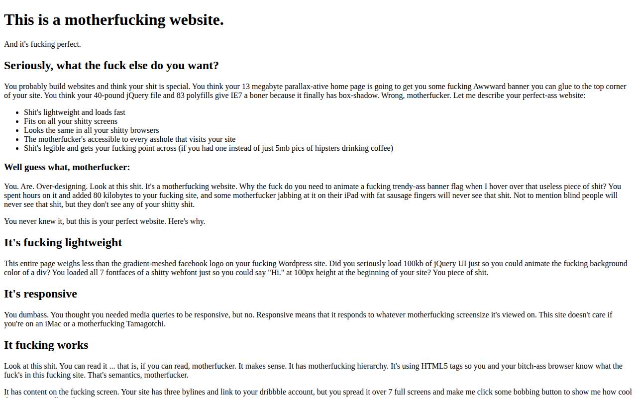 Screenshot of motherfuckingwebsite.com