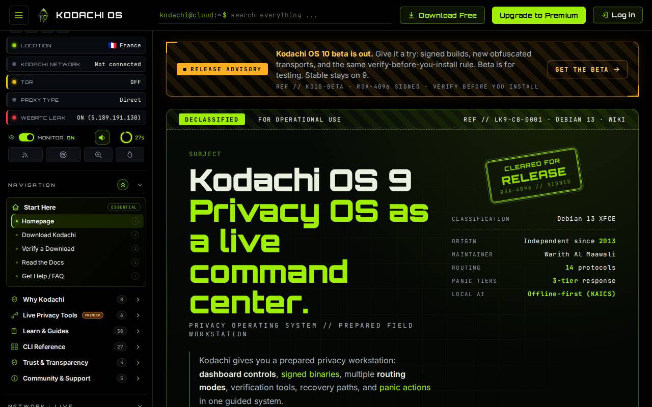 Screenshot of kodachi.cloud