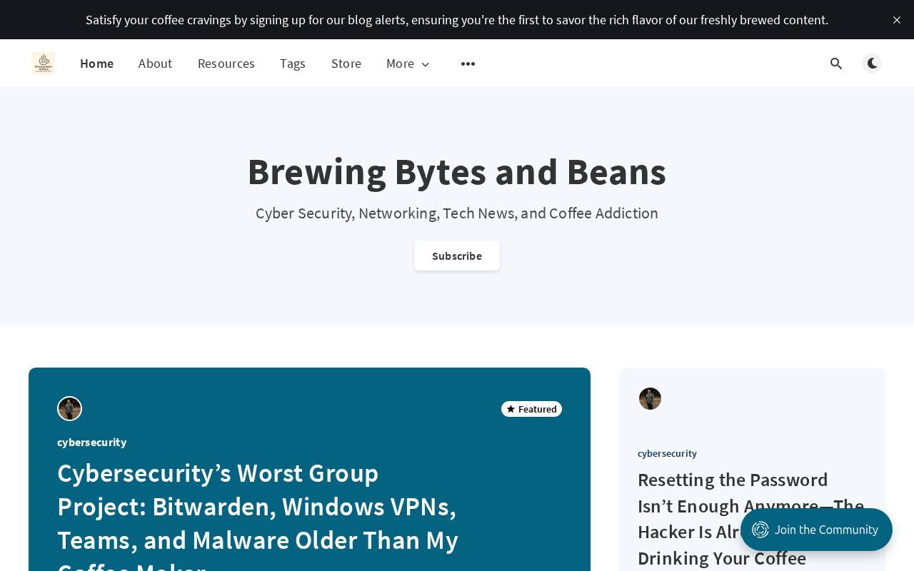 Screenshot of brewingbytesandbeans.com