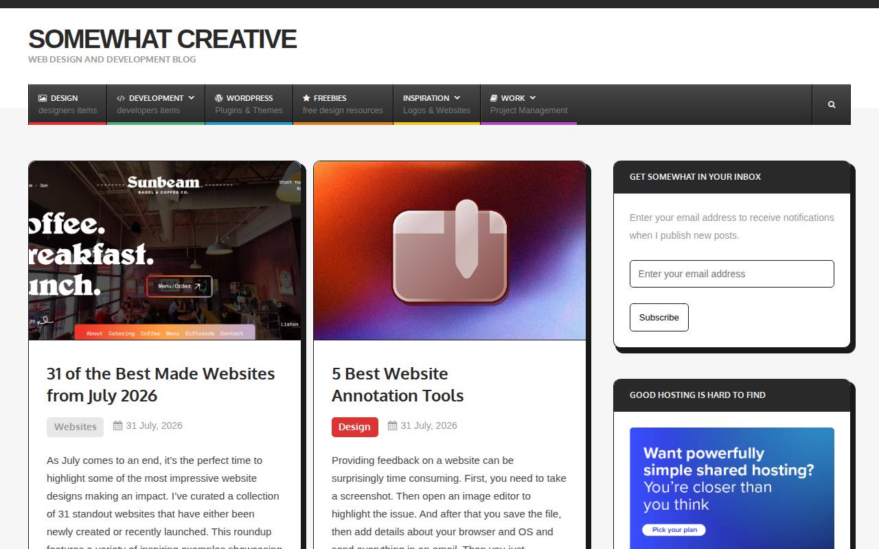 Screenshot of somewhatcreative.net