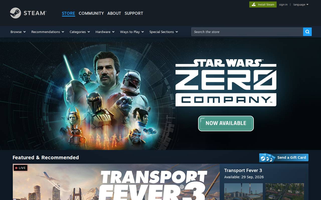 Screenshot of steampowered.com