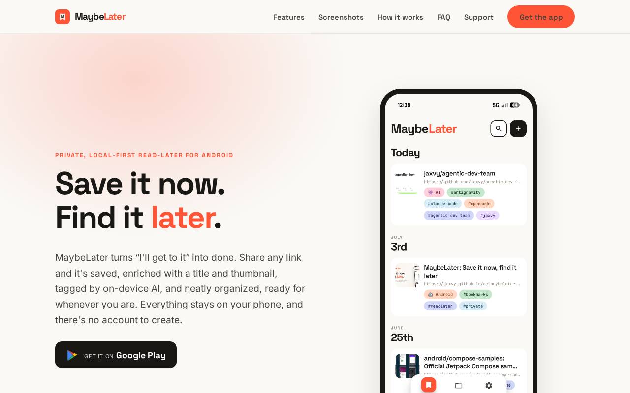 Screenshot of getmaybelater.app