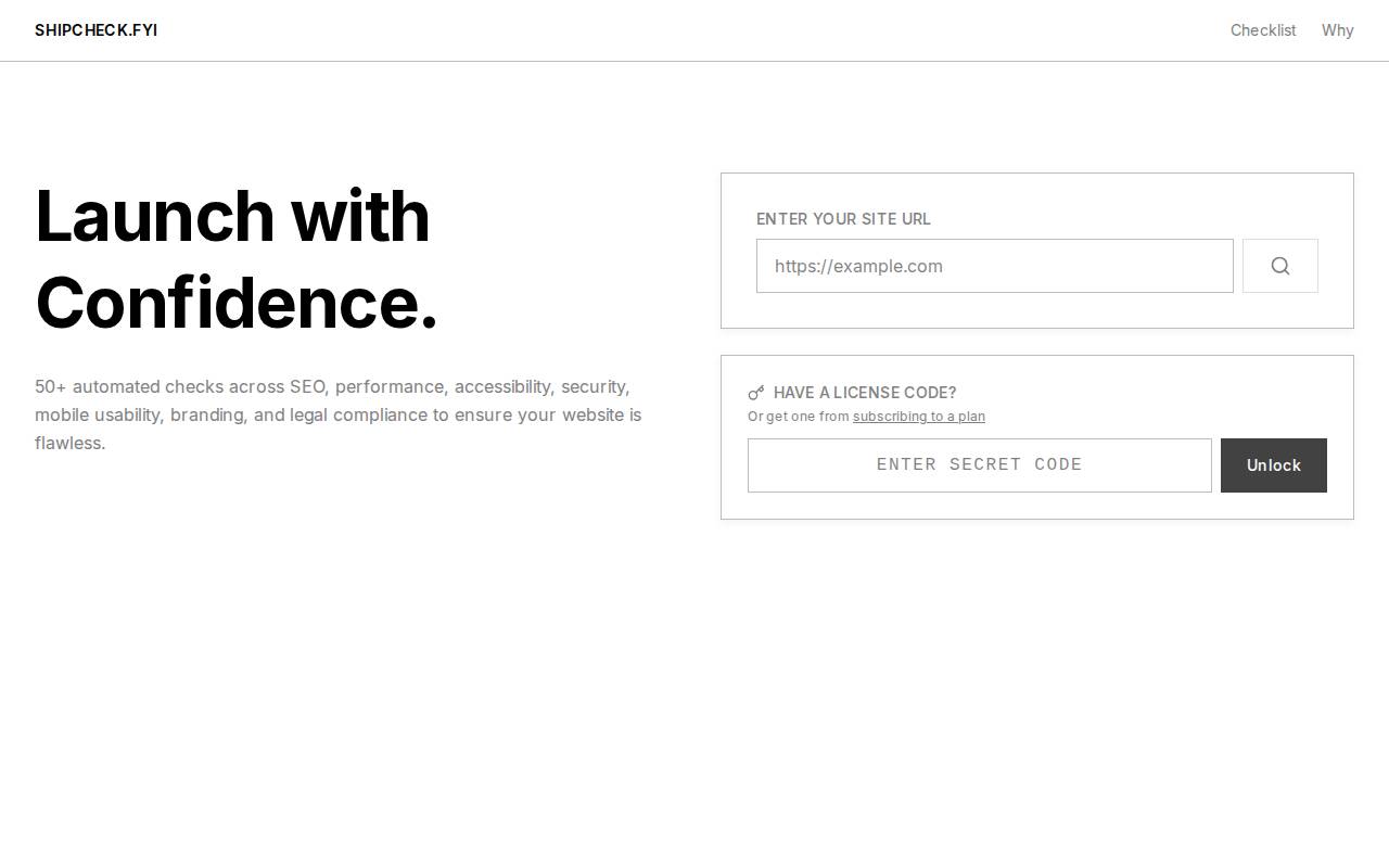 Screenshot of shipcheck.fyi