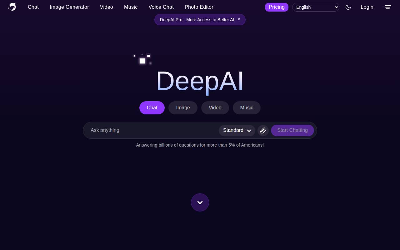Screenshot of deepai.com