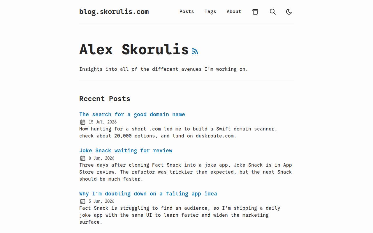 Screenshot of blog.skorulis.com
