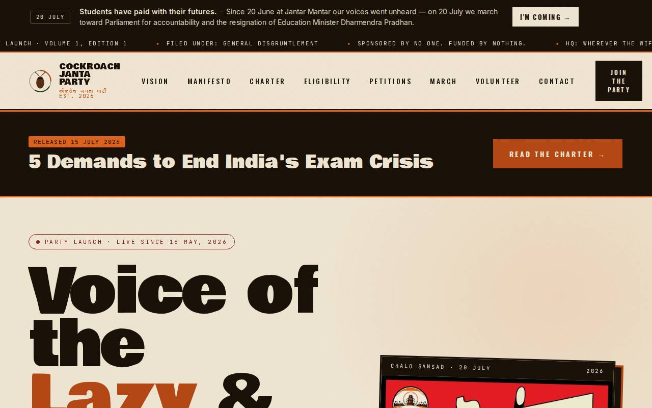 Screenshot of cockroachjantaparty.com