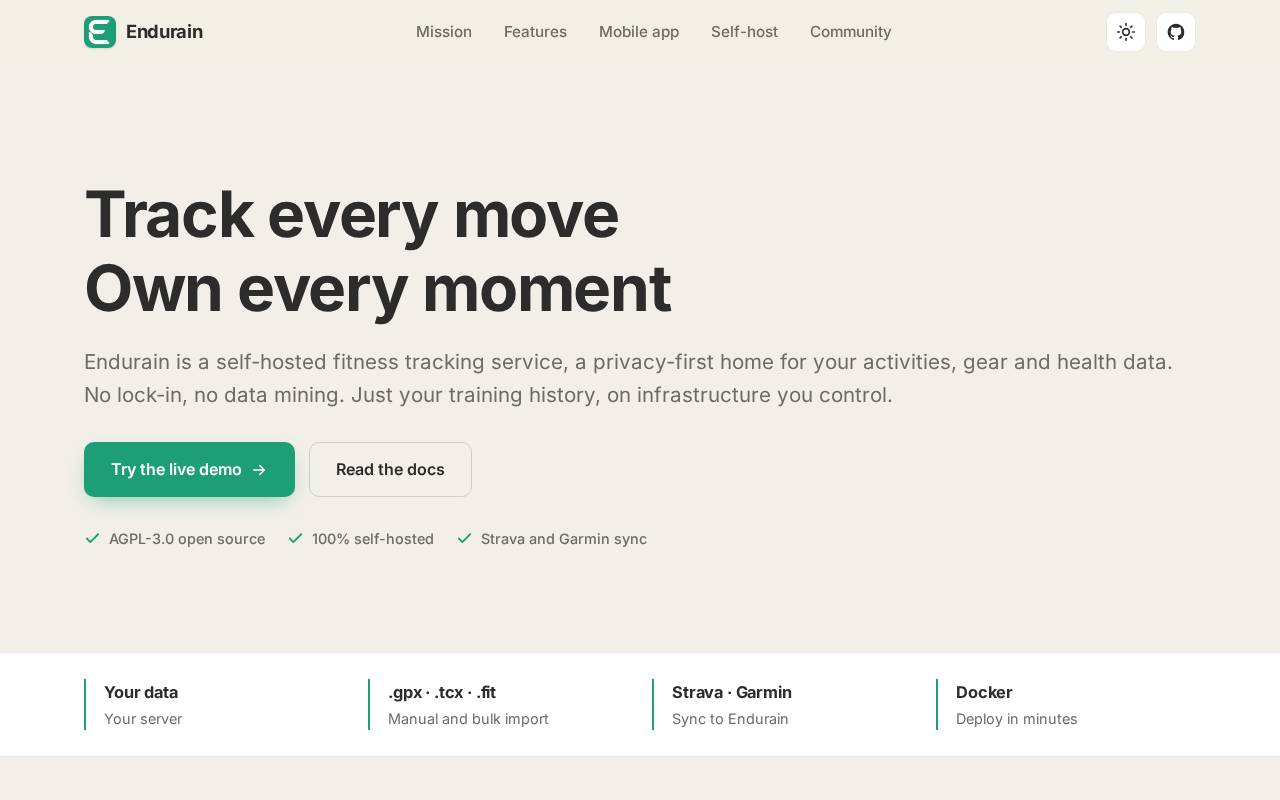 Screenshot of endurain.com