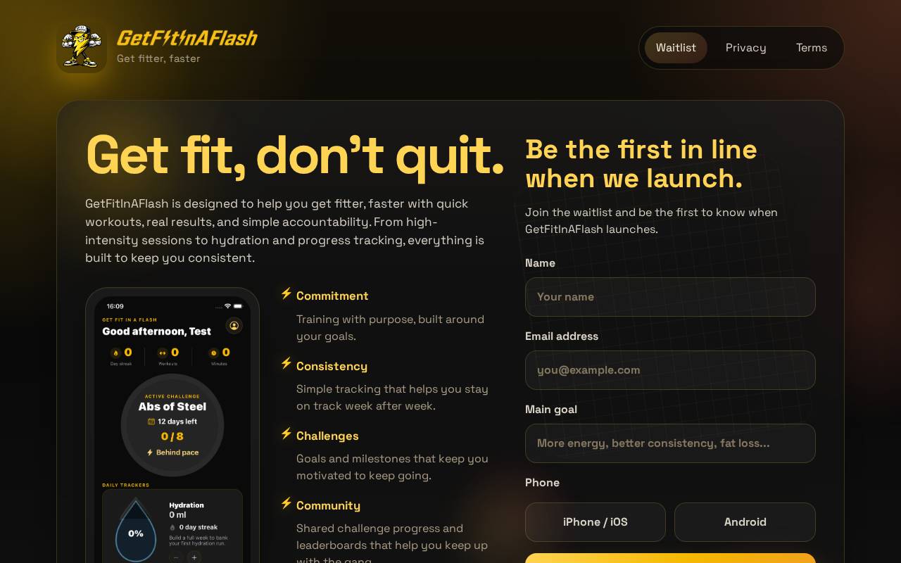 Screenshot of getfitinaflash.com