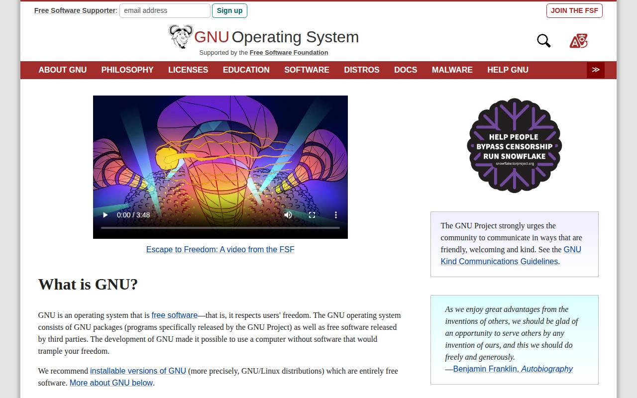 Screenshot of gnu.org