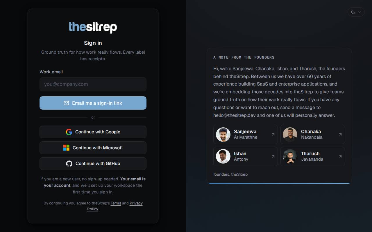 Screenshot of app.thesitrep.dev
