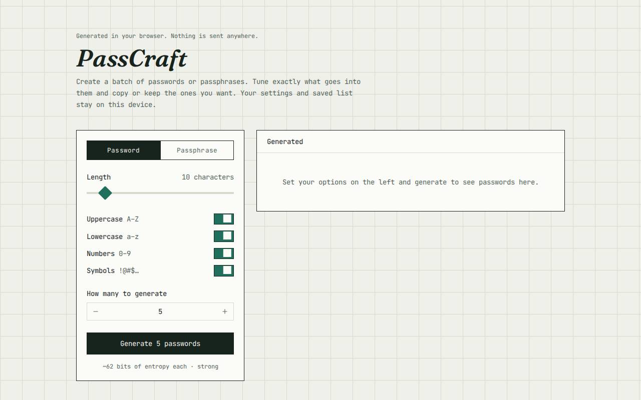 Screenshot of passcraft.timgreen.xyz