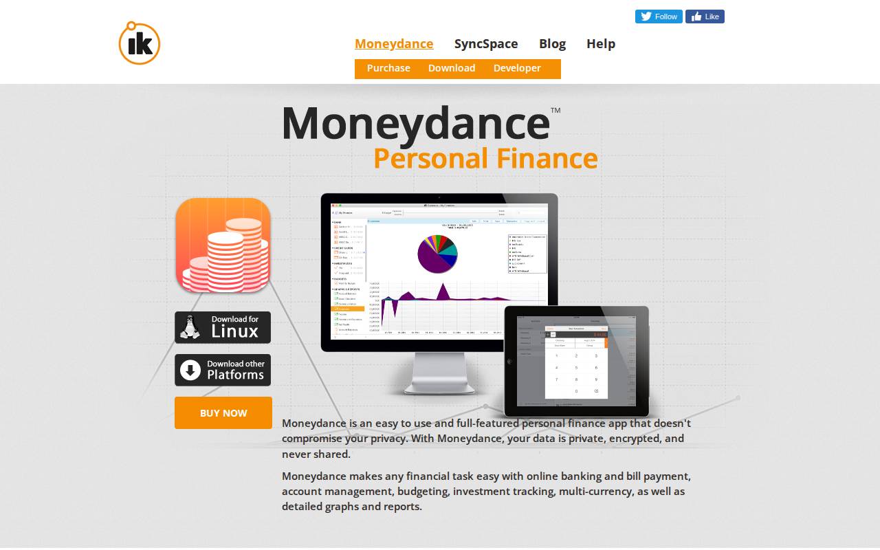 Screenshot of moneydance.com
