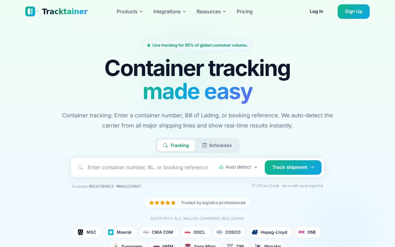 Screenshot of tracktainer.com