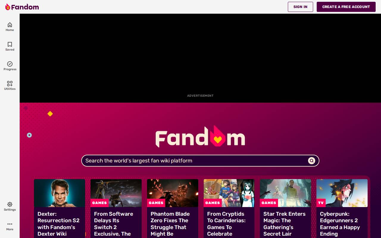 Screenshot of fandom.com
