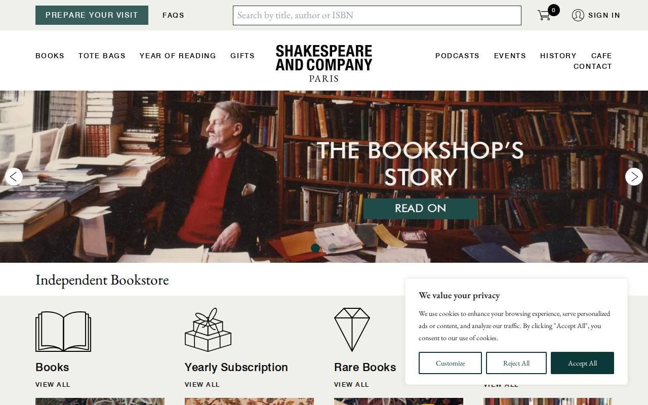 Screenshot of shakespeareandcompany.com