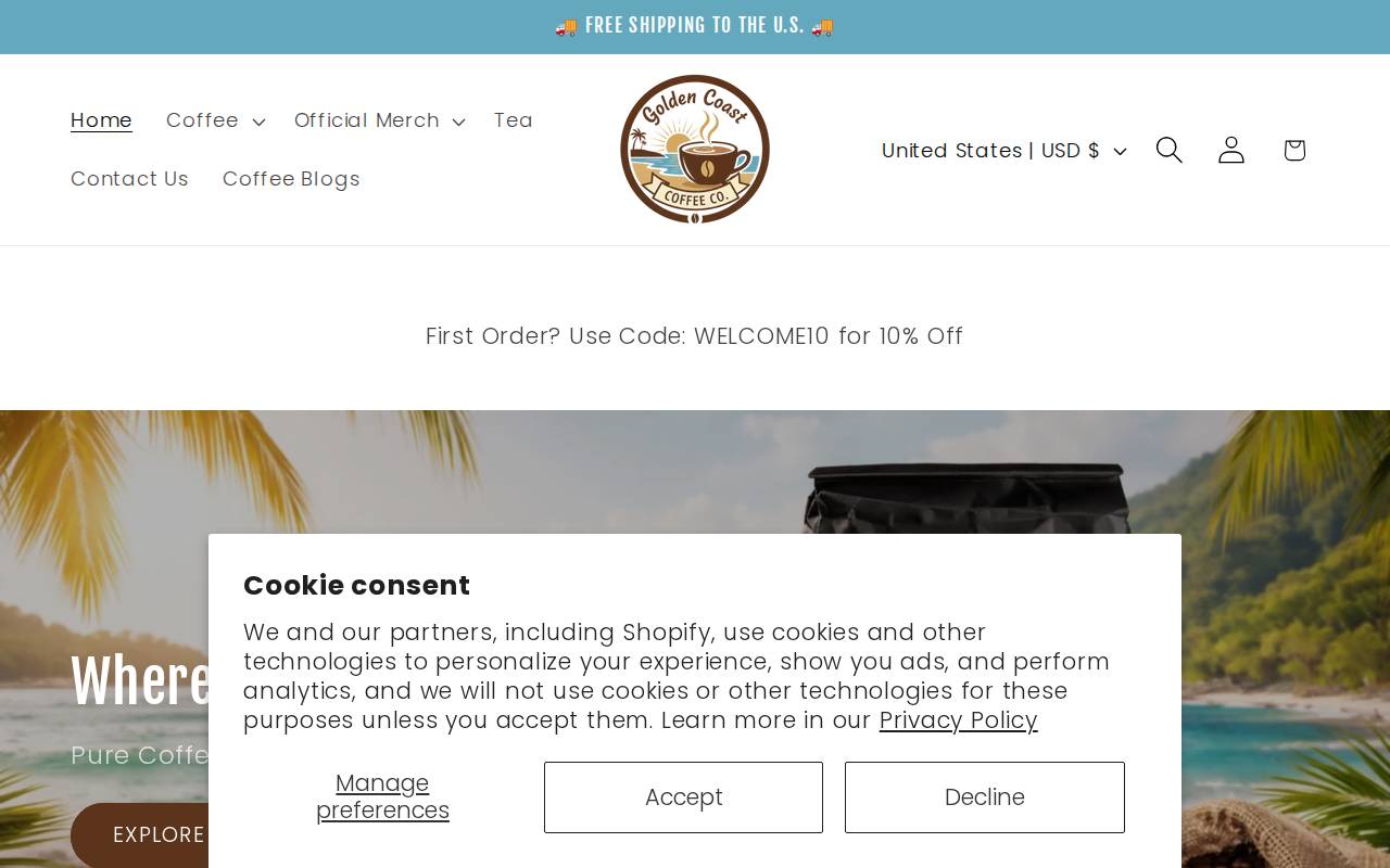 Screenshot of goldencoastcoffeecompany.com