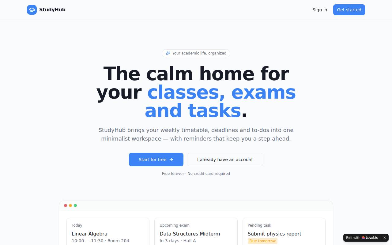 Screenshot of academy-studyhub.lovable.app