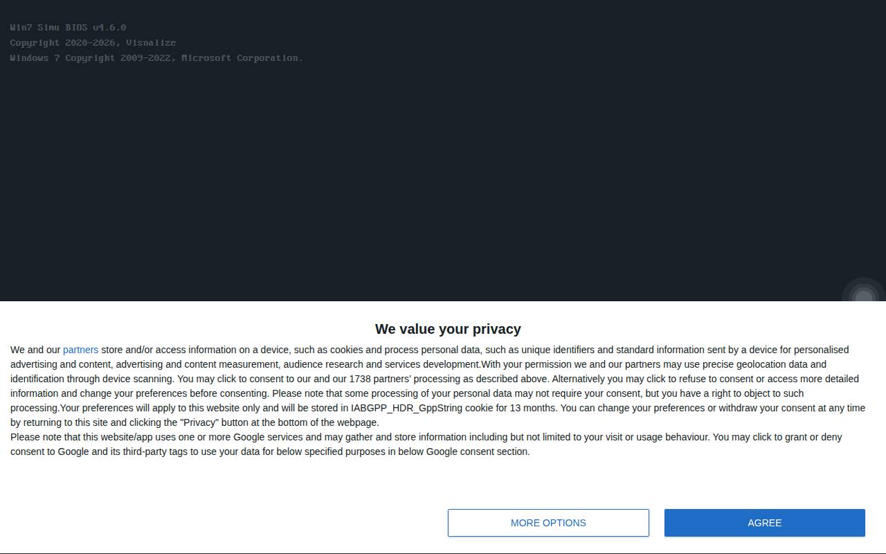 Screenshot of win7simu.visnalize.com