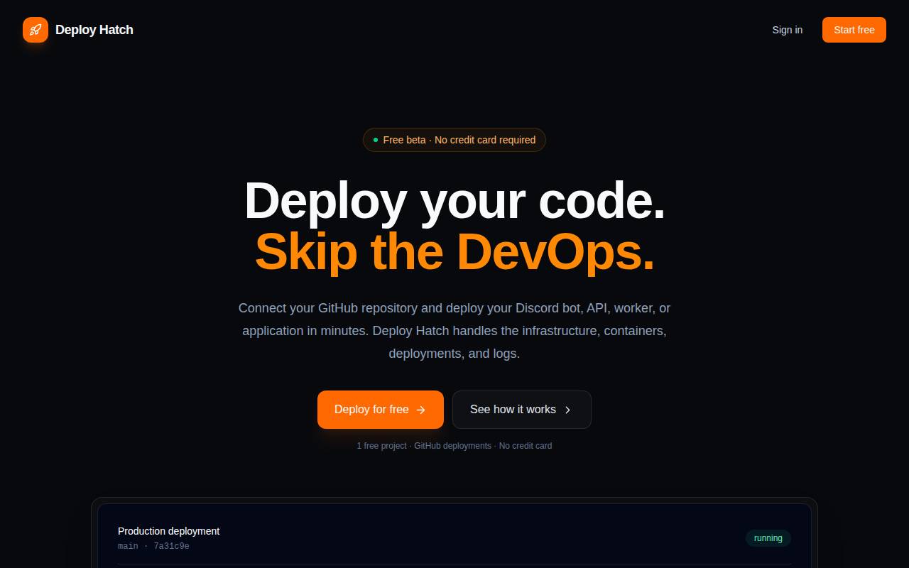 Screenshot of deployhatch.com
