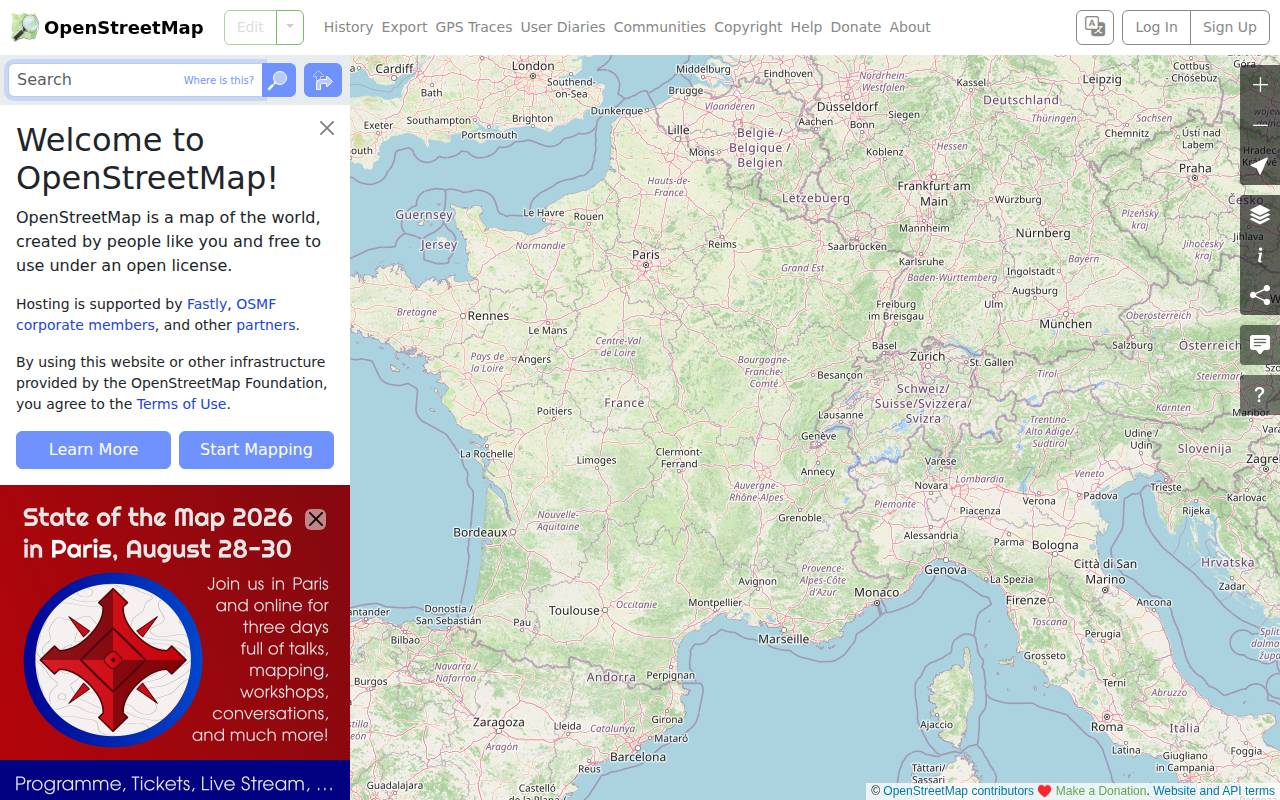 Screenshot of openstreetmap.org