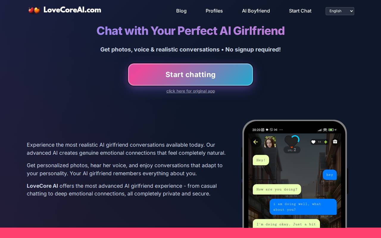 Screenshot of lovecoreai.com