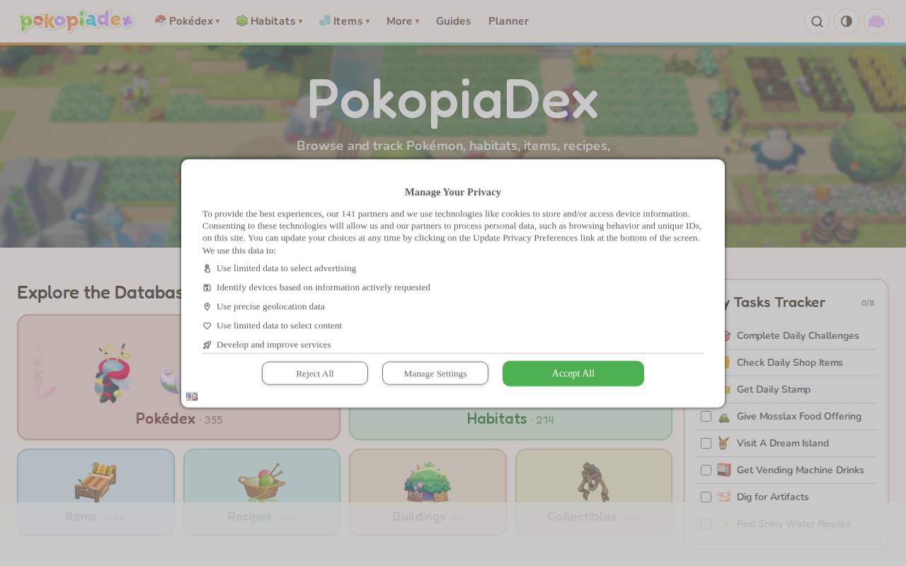 Screenshot of pokopiadex.com