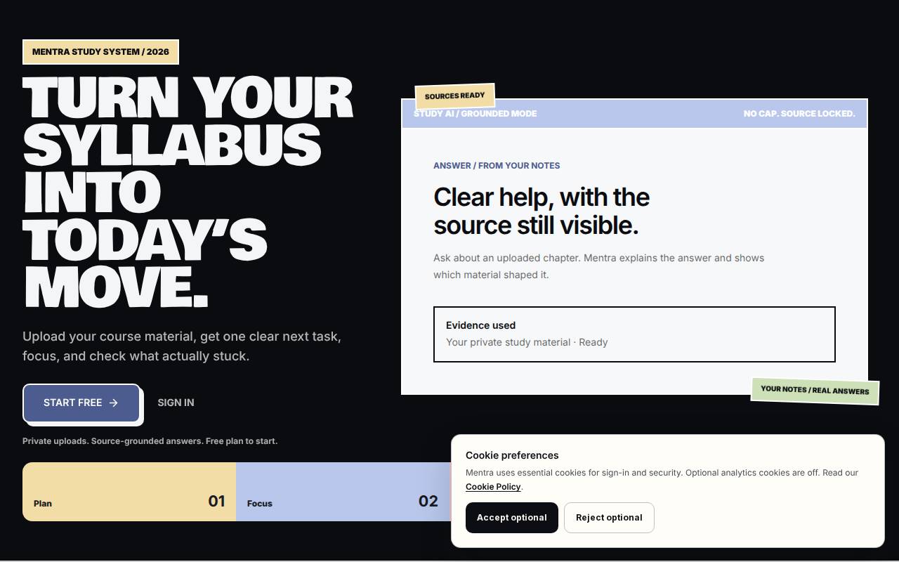 Screenshot of mentra.study