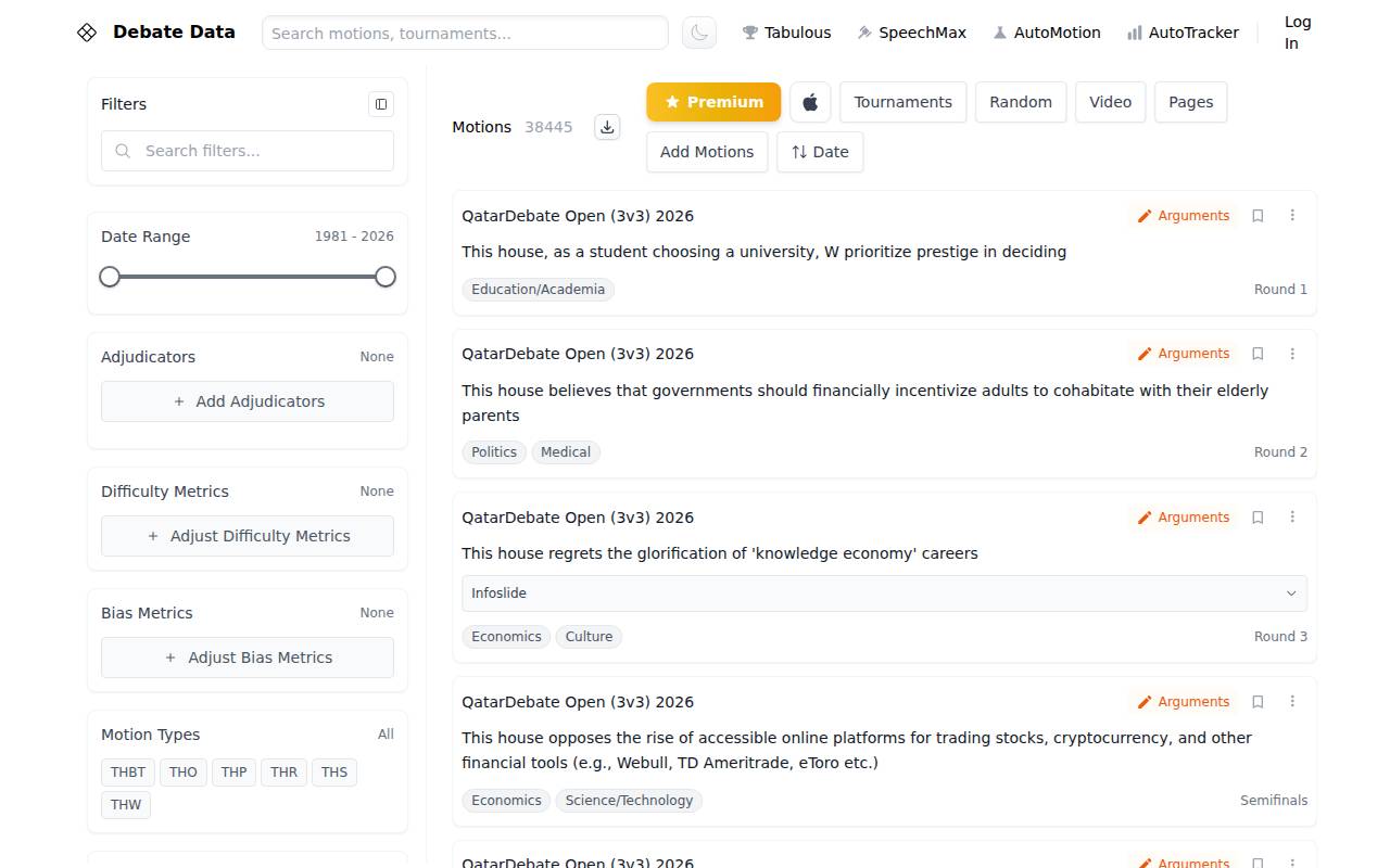 Screenshot of debatedata.io