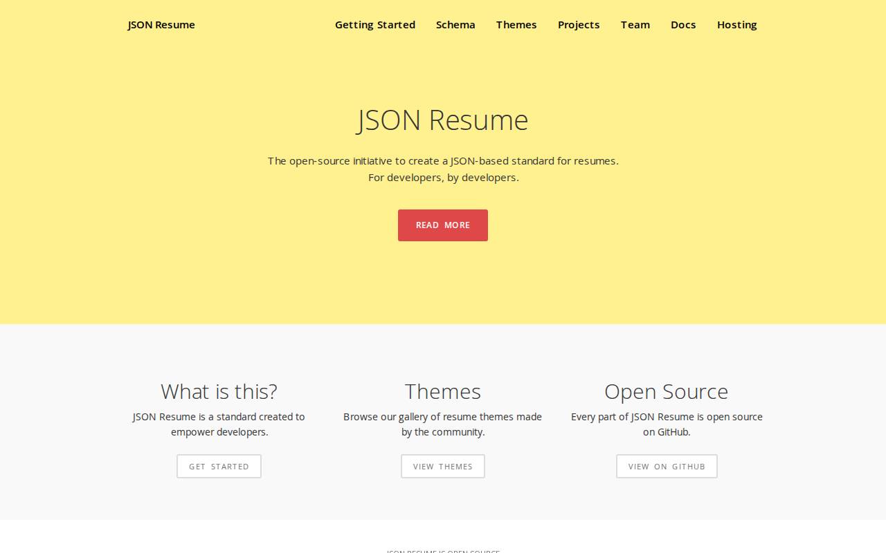 Screenshot of jsonresume.org
