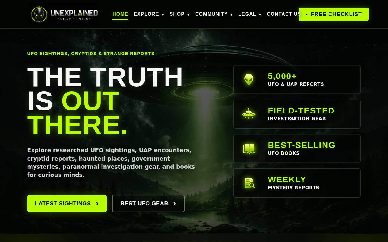 Screenshot of unexplainedsightings.com