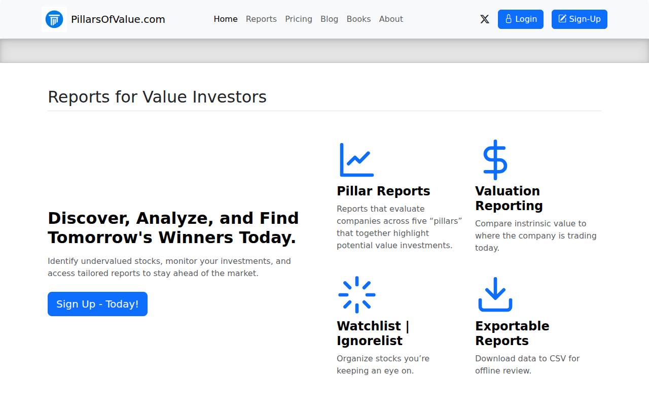 Screenshot of pillarsofvalue.com