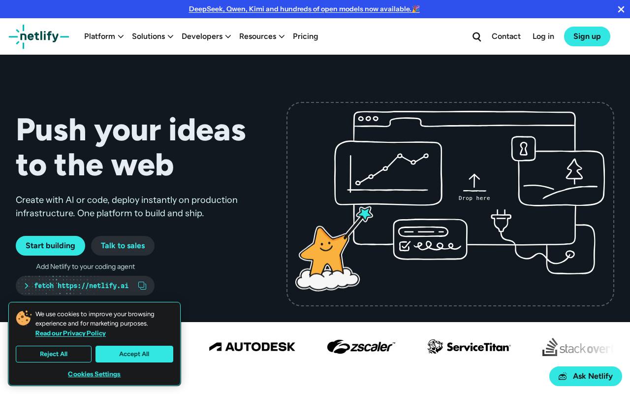 Screenshot of netlify.com