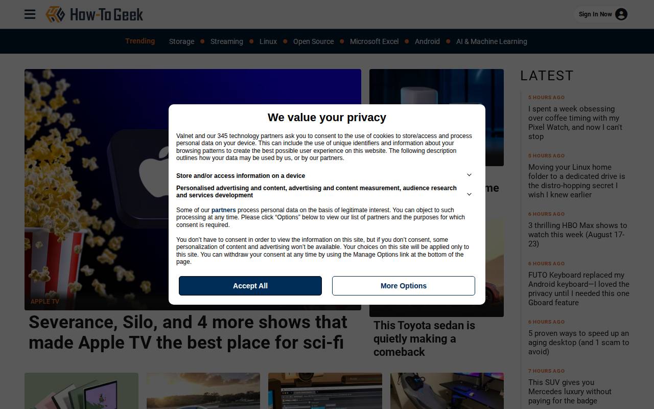 Screenshot of howtogeek.com