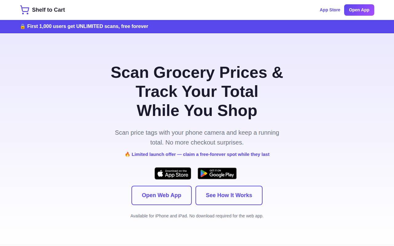 Screenshot of shelftocart.app