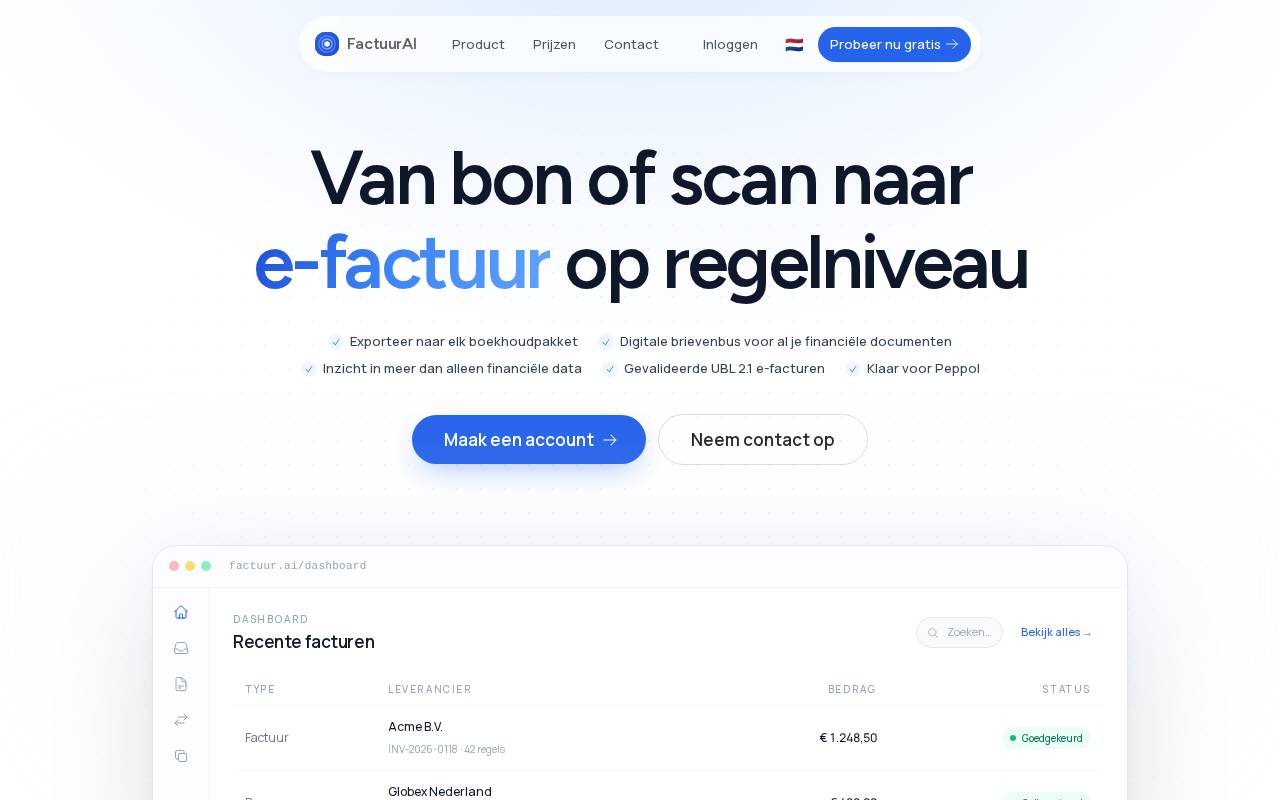 Screenshot of factuur.ai