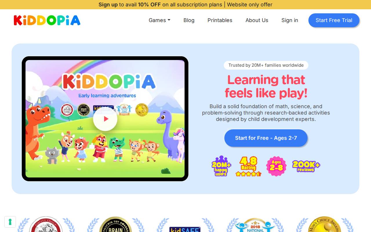 Screenshot of kiddopia.com