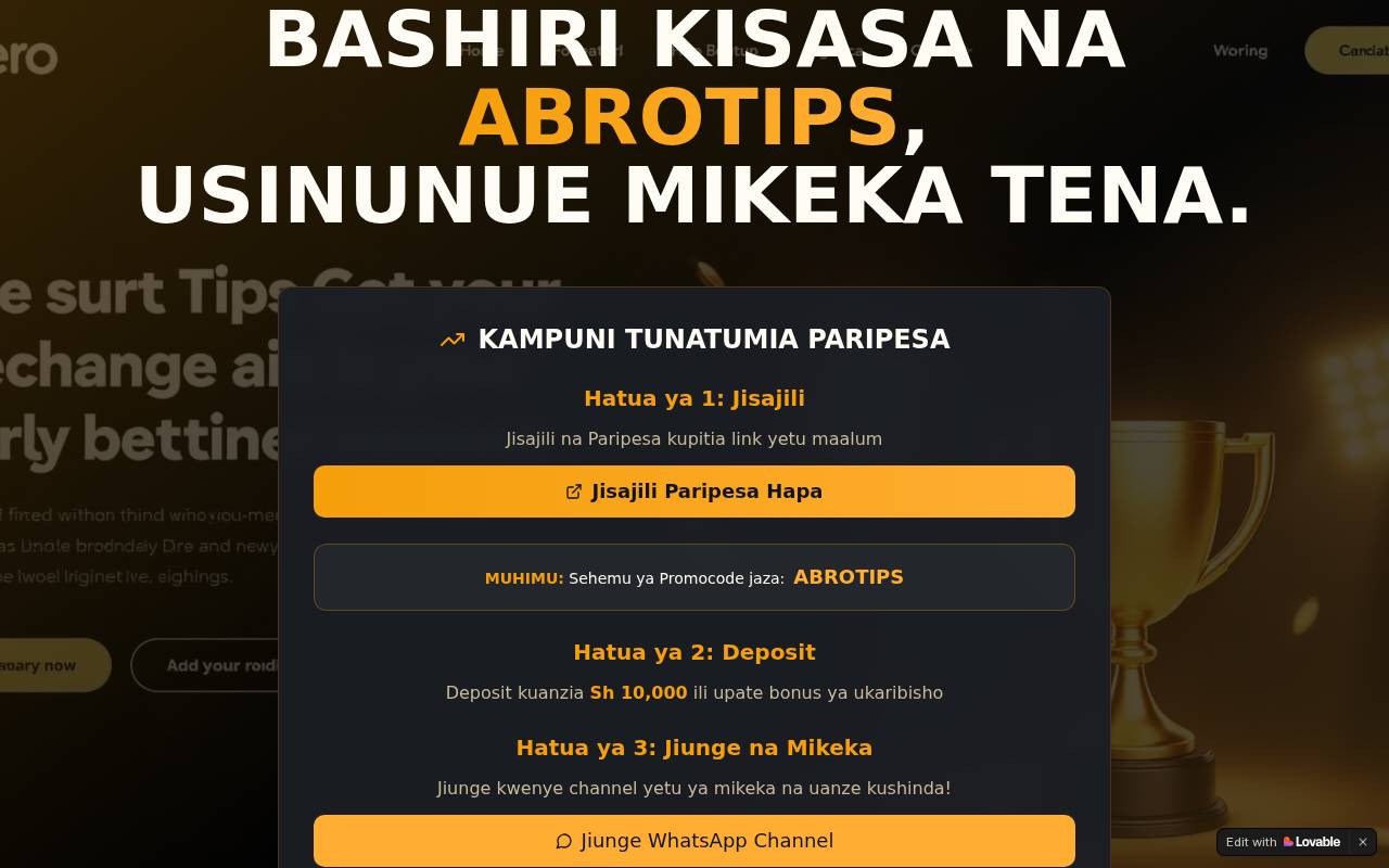 Screenshot of abro-bet-landing.lovable.app