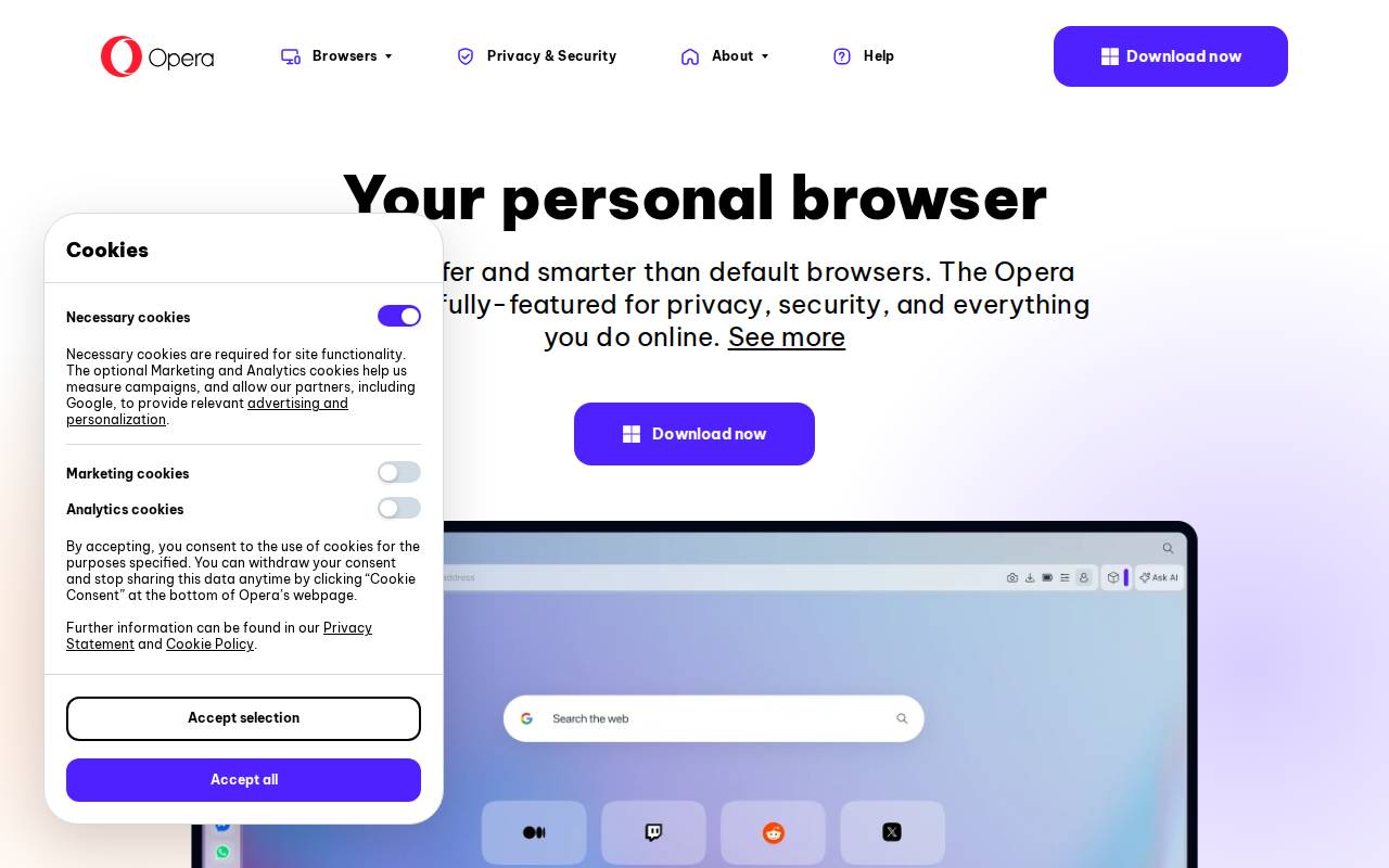 Screenshot of opera.com