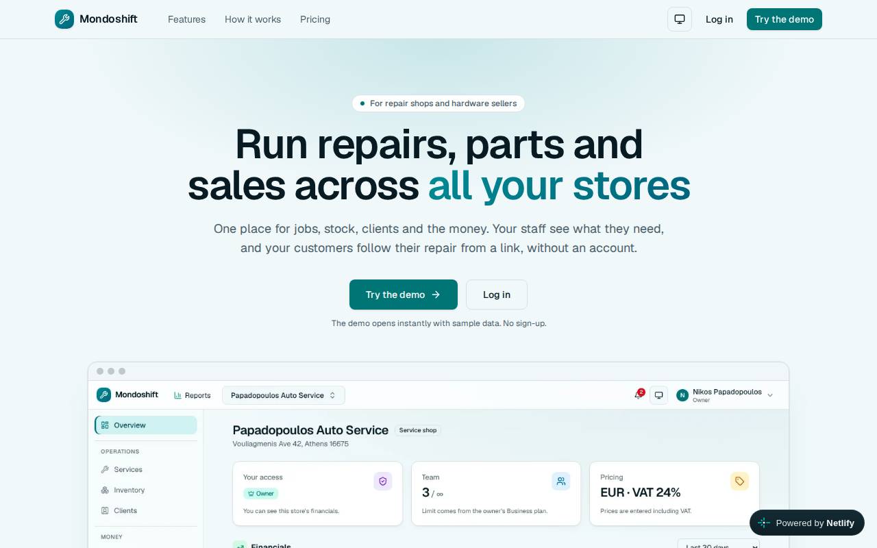 Screenshot of mondoshift.netlify.app
