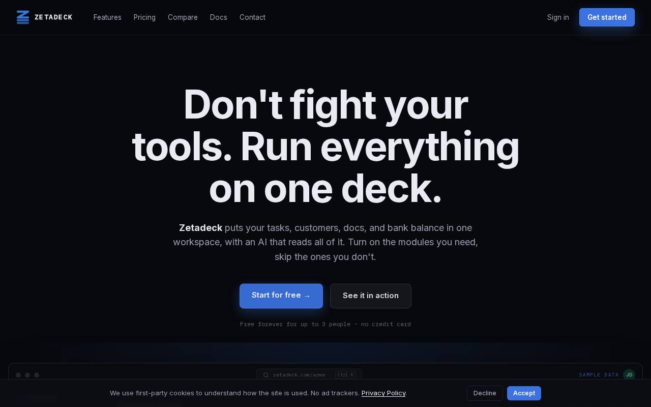 Screenshot of zetadeck.com