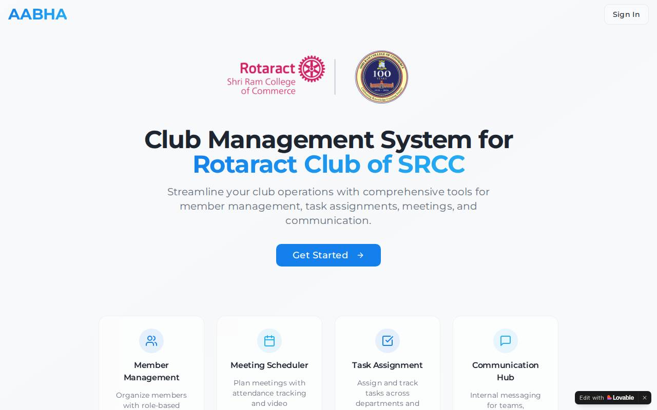 Screenshot of aabha-connect-club.lovable.app