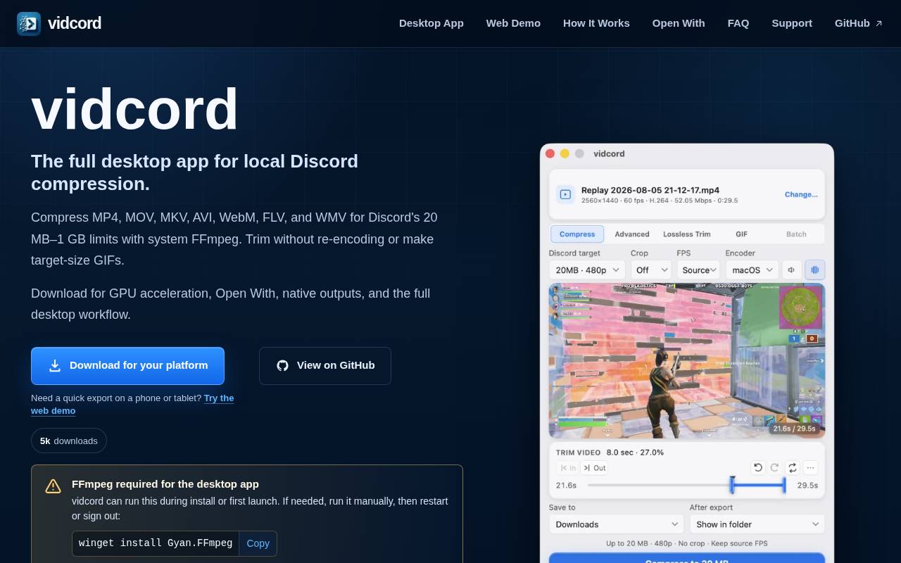 Screenshot of vidcord.app