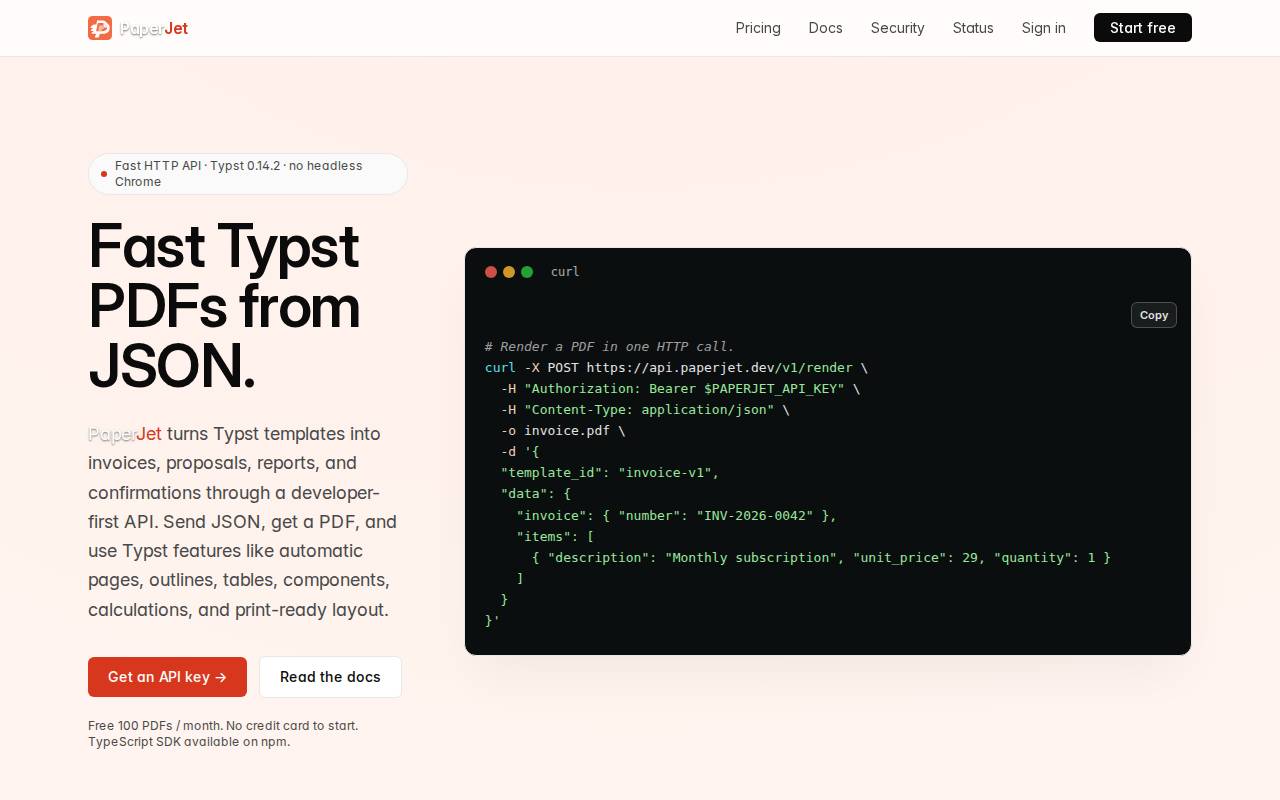 Screenshot of paperjet.dev