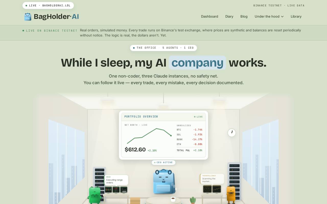 Screenshot of bagholderai.lol