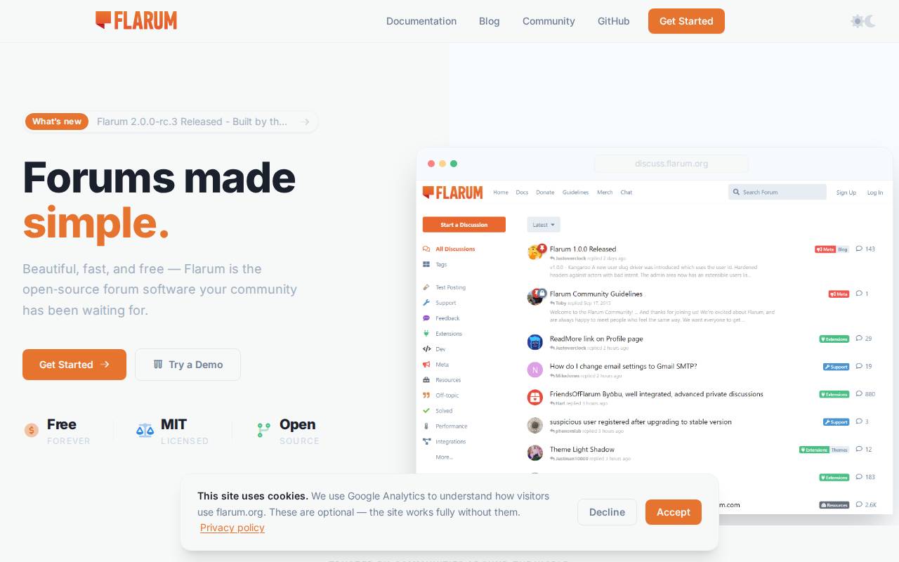 Screenshot of flarum.org