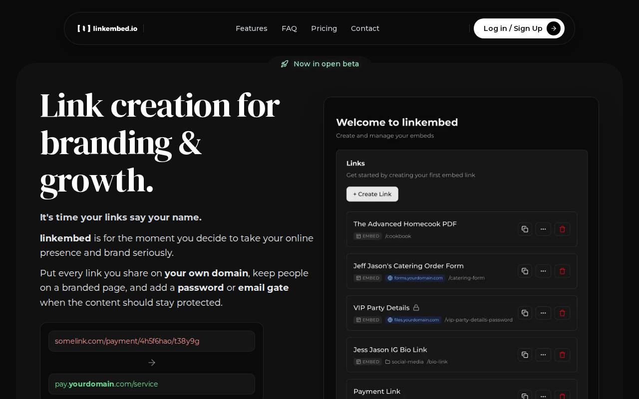 Screenshot of linkembed.io