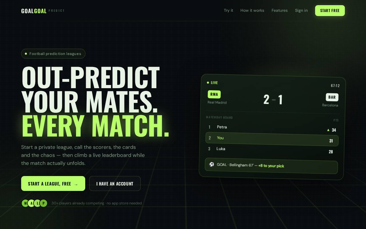 Screenshot of goalgoalpredict.com