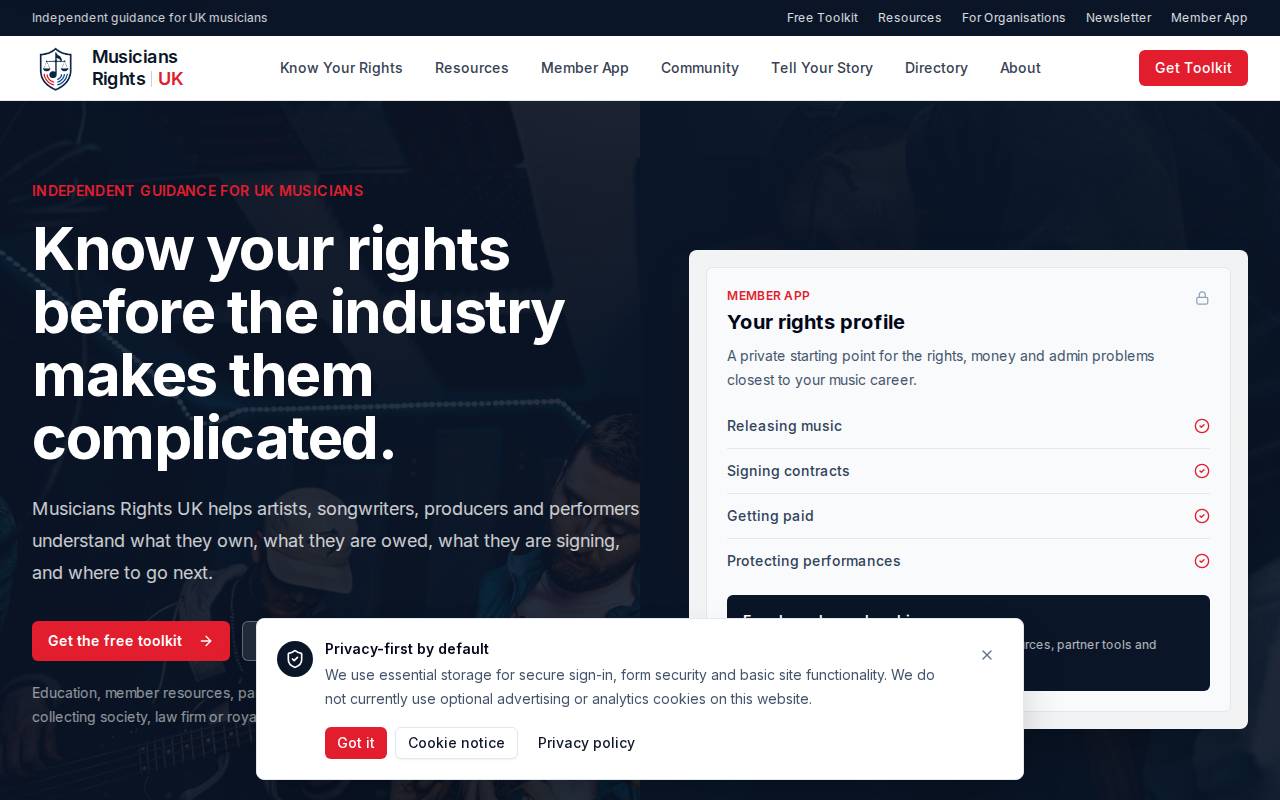 Screenshot of musiciansrights.org.uk