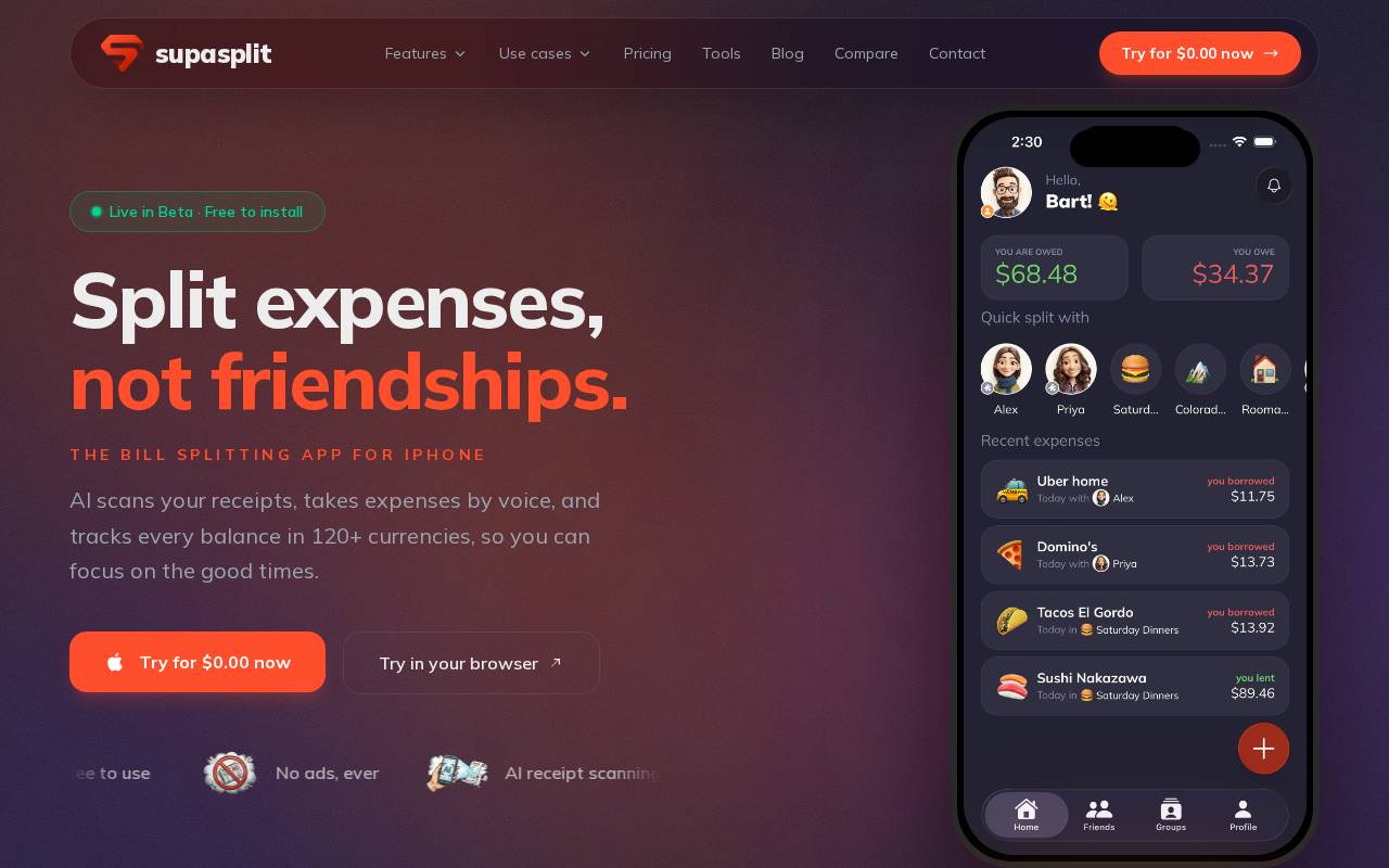 Screenshot of supasplit.app