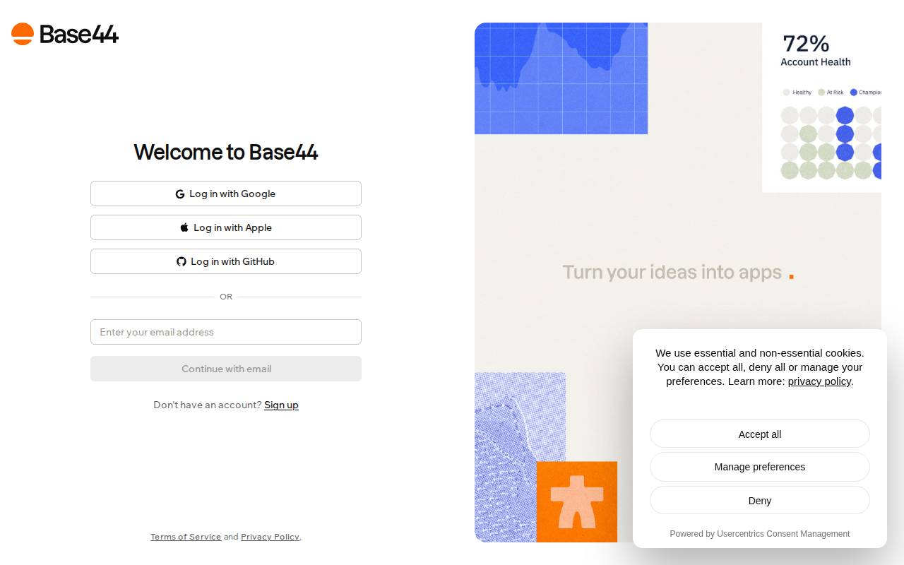 Screenshot of app.base44.com